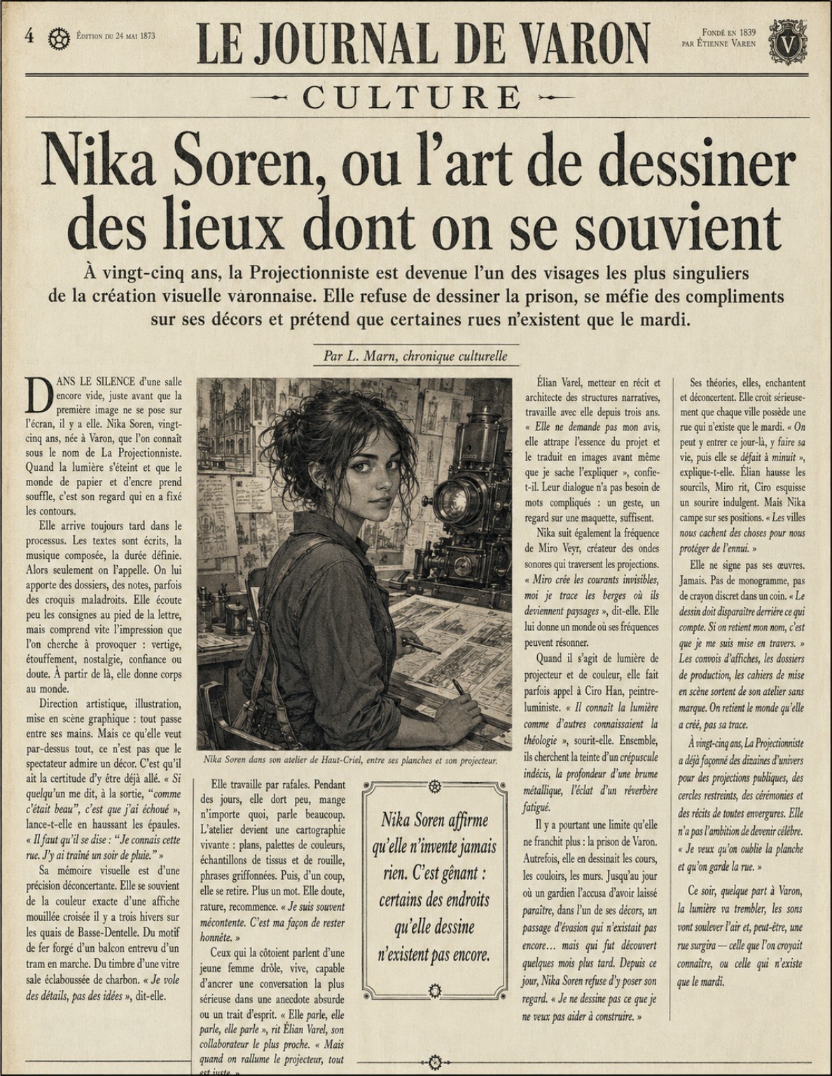 Article du Journal de Varon consacré à Nika Soren